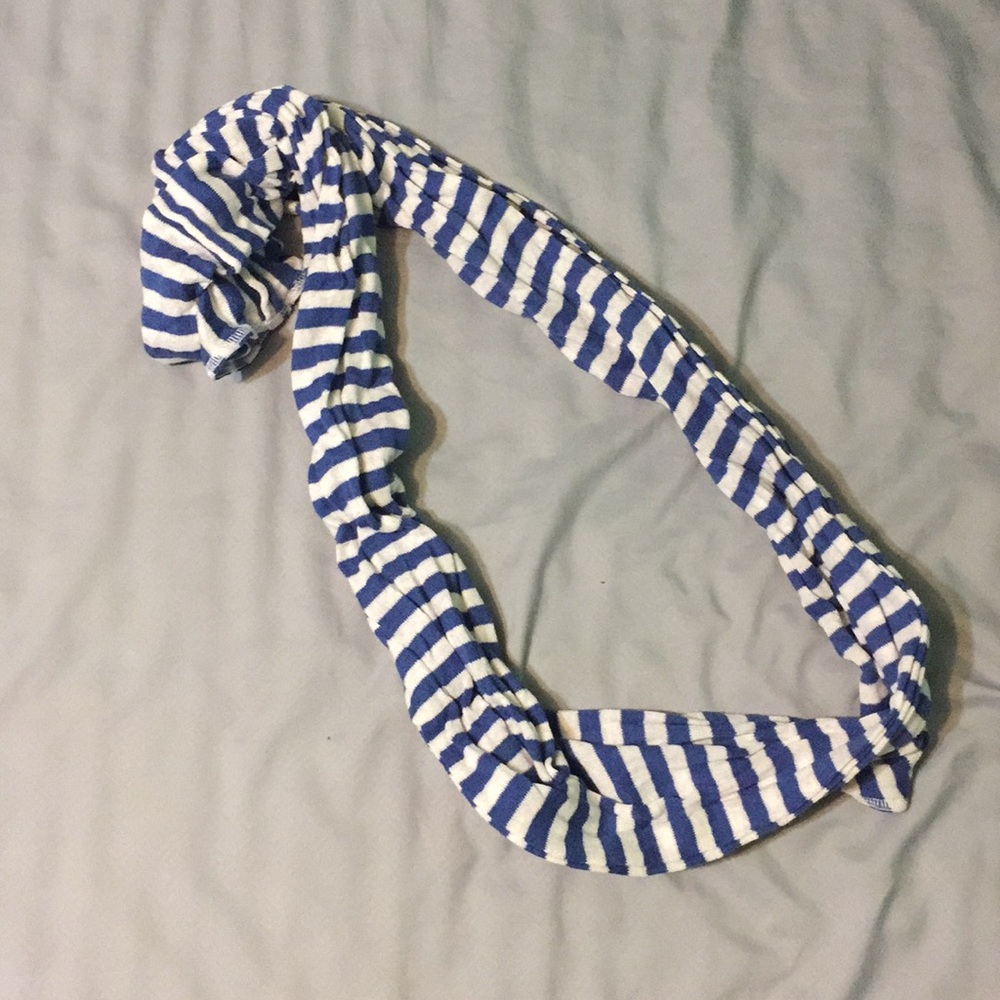 Blue and white striped infinity scarf